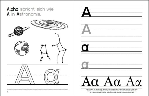 Von Alpha bis Omega - Ein Übungsbuch mit bildhaften Merkhilfen zum altgriechischen Alphabet für Eltern, Schüler und Schlaumeier (Innenansicht)