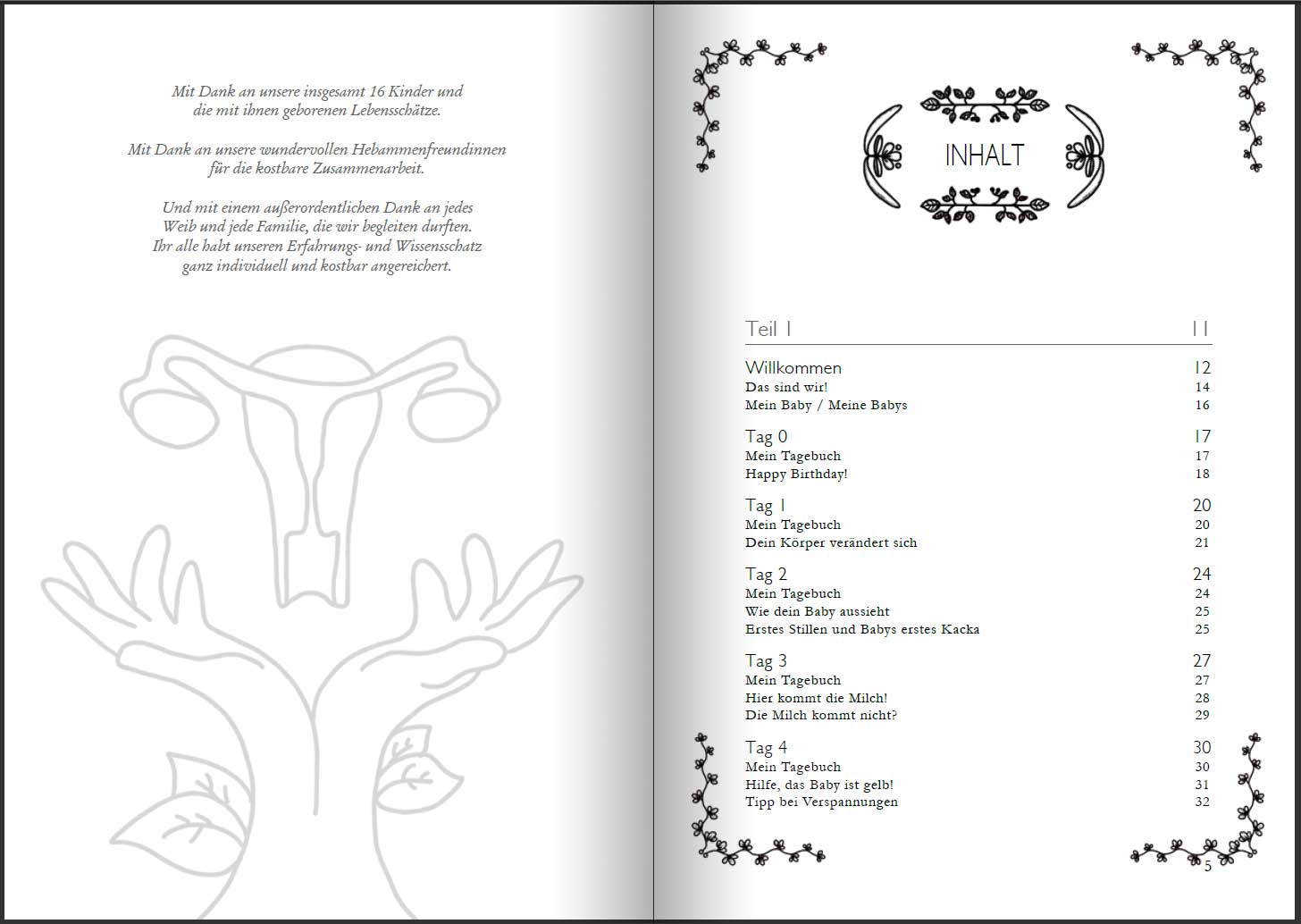 Wochenbett - Überlebenshandbuch, Tagebuch und Anker für die ersten Wochen nach der Geburt (Innenansicht)