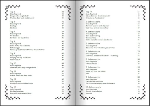 Wochenbett - Überlebenshandbuch, Tagebuch und Anker für die ersten Wochen nach der Geburt (Innenansicht)
