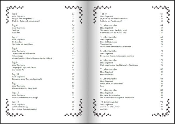 Wochenbett - Überlebenshandbuch, Tagebuch und Anker für die ersten Wochen nach der Geburt (Innenansicht)