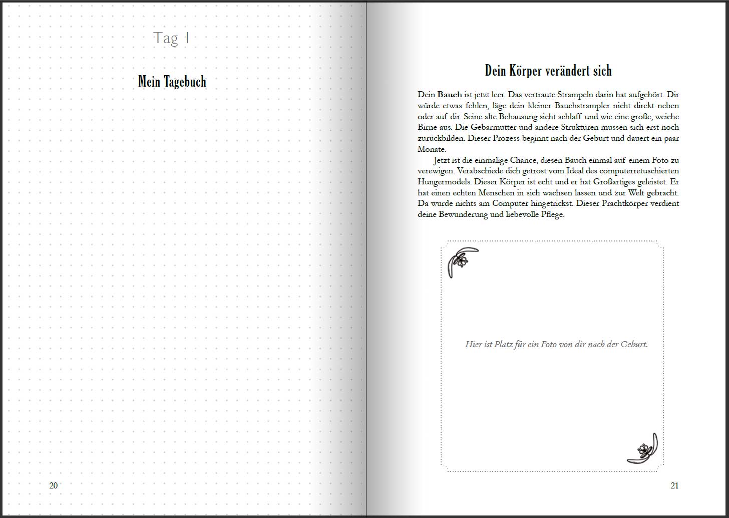 Wochenbett - Überlebenshandbuch, Tagebuch und Anker für die ersten Wochen nach der Geburt (Innenansicht)