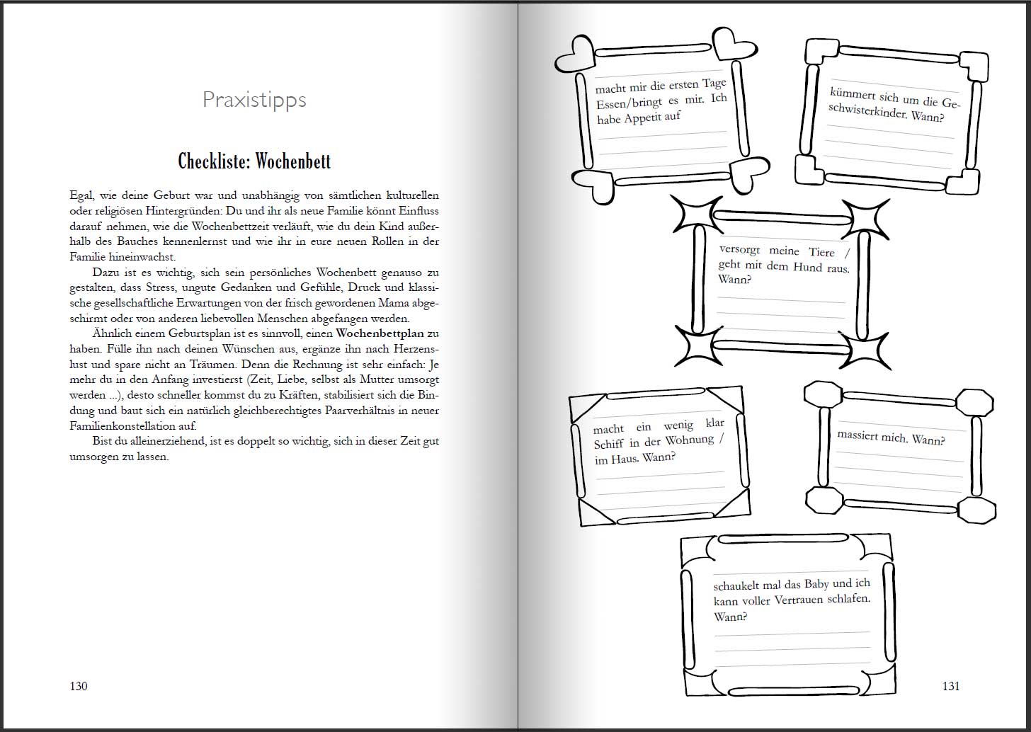 Wochenbett - Überlebenshandbuch, Tagebuch und Anker für die ersten Wochen nach der Geburt (Innenansicht)