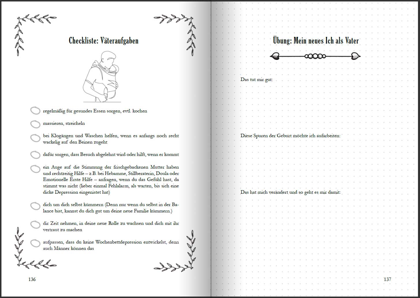 Wochenbett - Überlebenshandbuch, Tagebuch und Anker für die ersten Wochen nach der Geburt (Innenansicht)