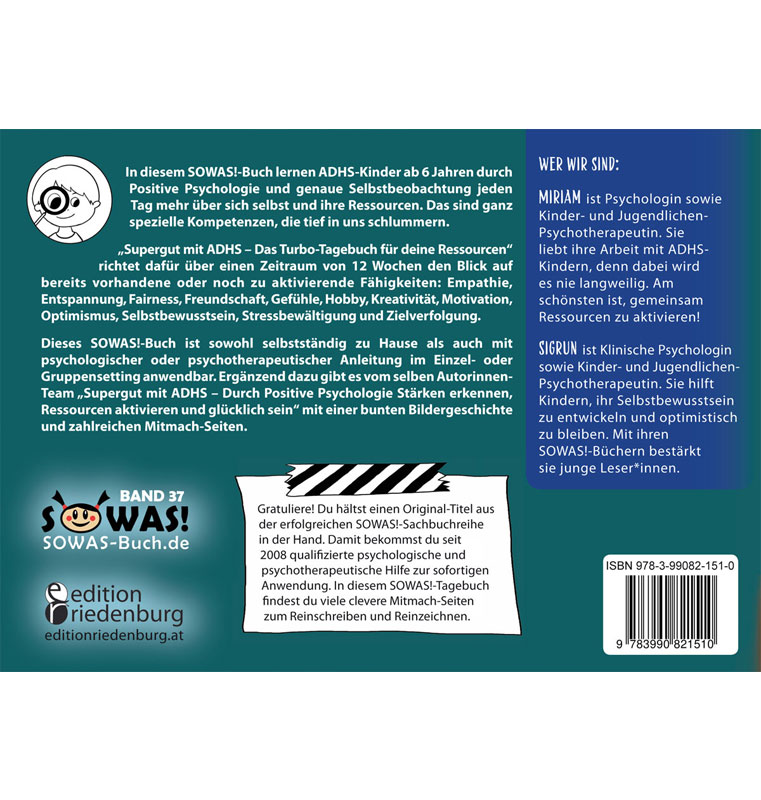 Supergut mit ADHS - Das Turbo-Tagebuch für deine Ressourcen (Cover Rückseite)