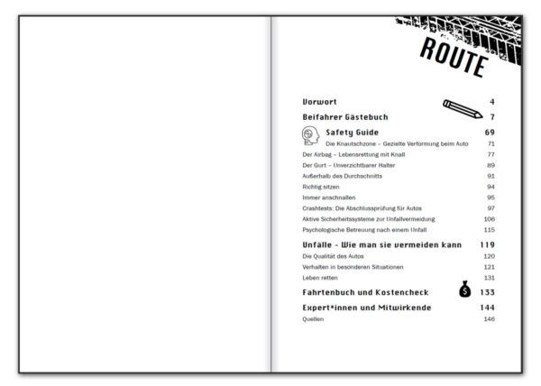 Endlich Auto! Beifahrer Gästebuch und Safety Guide (Innenansicht)