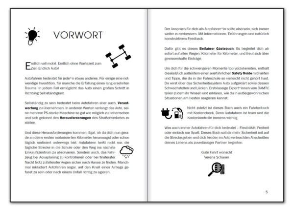Endlich Auto! Beifahrer Gästebuch und Safety Guide (Innenansicht)