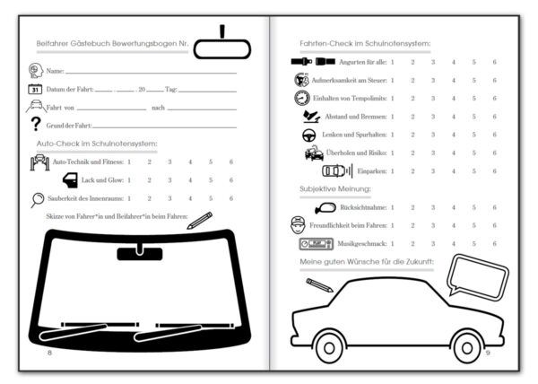 Endlich Auto! Beifahrer Gästebuch und Safety Guide (Innenansicht)